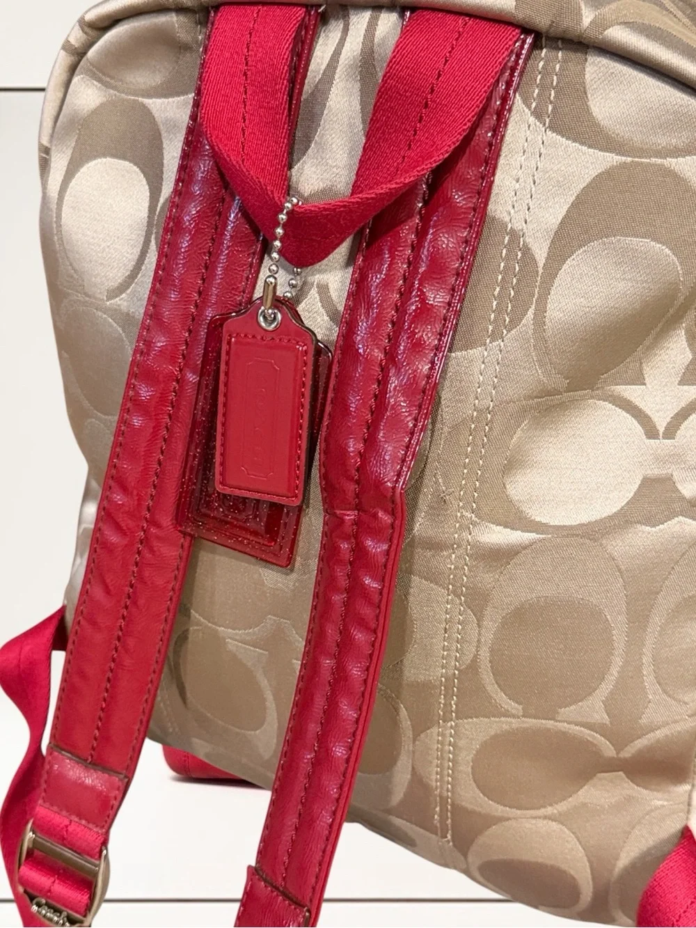Coach F20046 Poppy Signature Canvas Backpack Red Patent